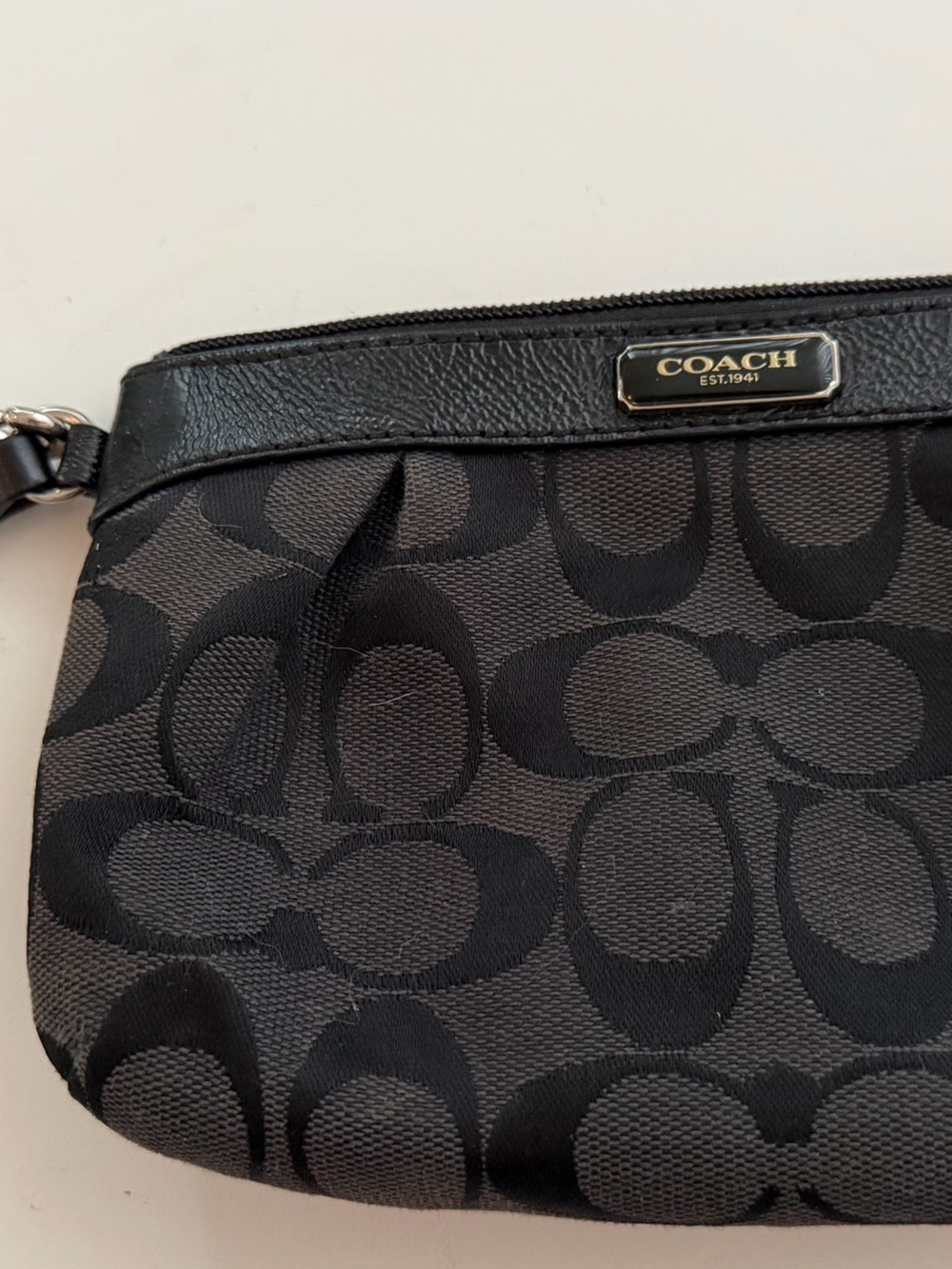 Coach Gray and Black Signature Canvas Wristlet